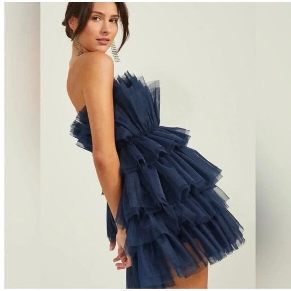 Altar'd State Daria Tulle Mini Dress in Navy Blue - Picture 2 of 10